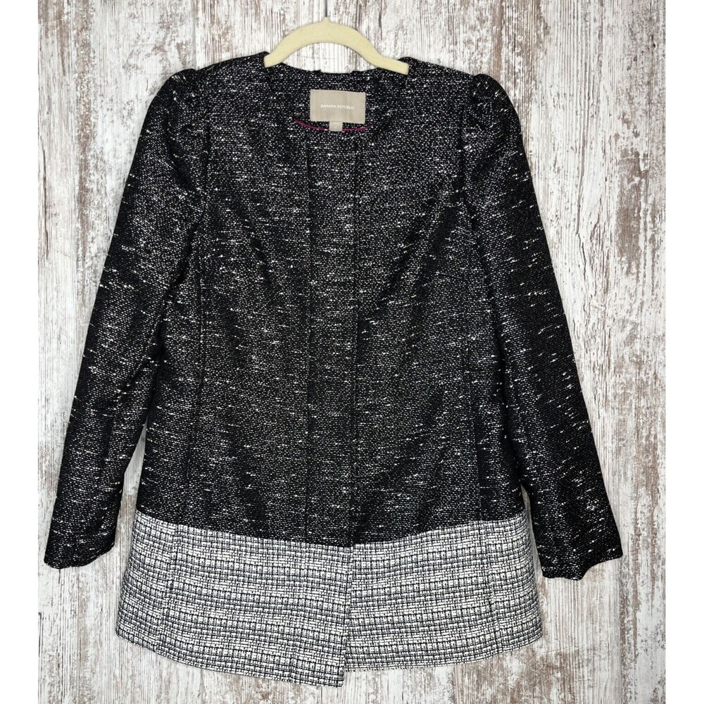 Banana Republic Womens Long Tweed Color Block Overcoat Jacket Black White SmallP